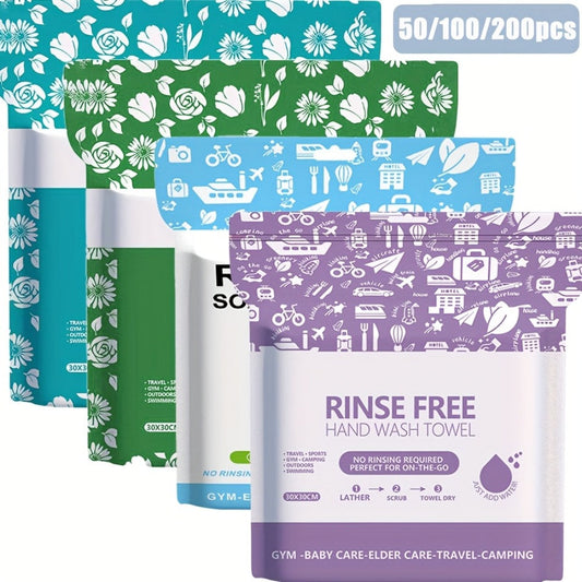 Disposable No-Rinse Foaming Bath Towels - Large 11.81" Body Wipes, Wet & Wipe Cleansing Cloths for Elderly Care, Camping, Post-Surgery, Fitness & Travel, Bulk 50/100/200 Pack, No Shower Needed