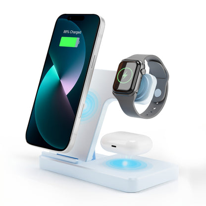 Wireless Charging Station, MagSafe-Compatible 3-in-1 15W Stand in Sky Blue, White, Pink or Black