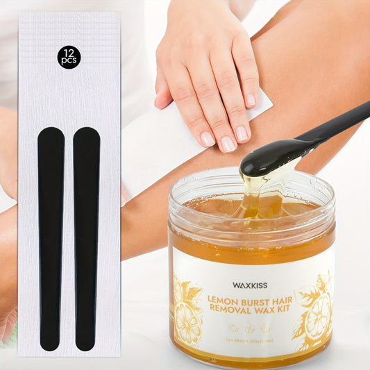Sugar Wax Hair Removal Kit 300g - Gentle Soft Wax with Strips & Sticks for Body Hair Removal, Lemon or Activated Carbon Formula, Residue-Free At-Home Waxing for Women