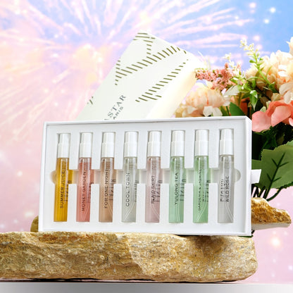8 Piece Women's Perfume Gift Set Travel Size Mini EDT Bottles - Long Lasting Patchouli Fresh Floral Scents - Fragrance Kit for Dates Office Birthday Valentines Day