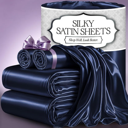 Bed Sheet Set 4-Piece Microfiber Satin Weave with 40–44 cm Pocket, Four Sizes and Seven Colors