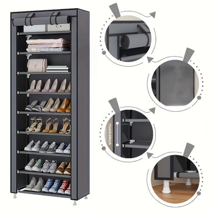 Shoe Storage Organizer 10 Tier Portable Stackable Shoe Rack with Nonwoven Fabric Cover for Closet Hallway Bedroom Entryway Grey