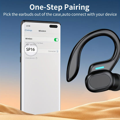Sports Earhook TWS Earbuds ENC Noise Cancellation, LED Display Charging Case Touch Controls Type-C Charging, True Wireless Earphones Compatible with Mobile Phones for Running Gym Workout
