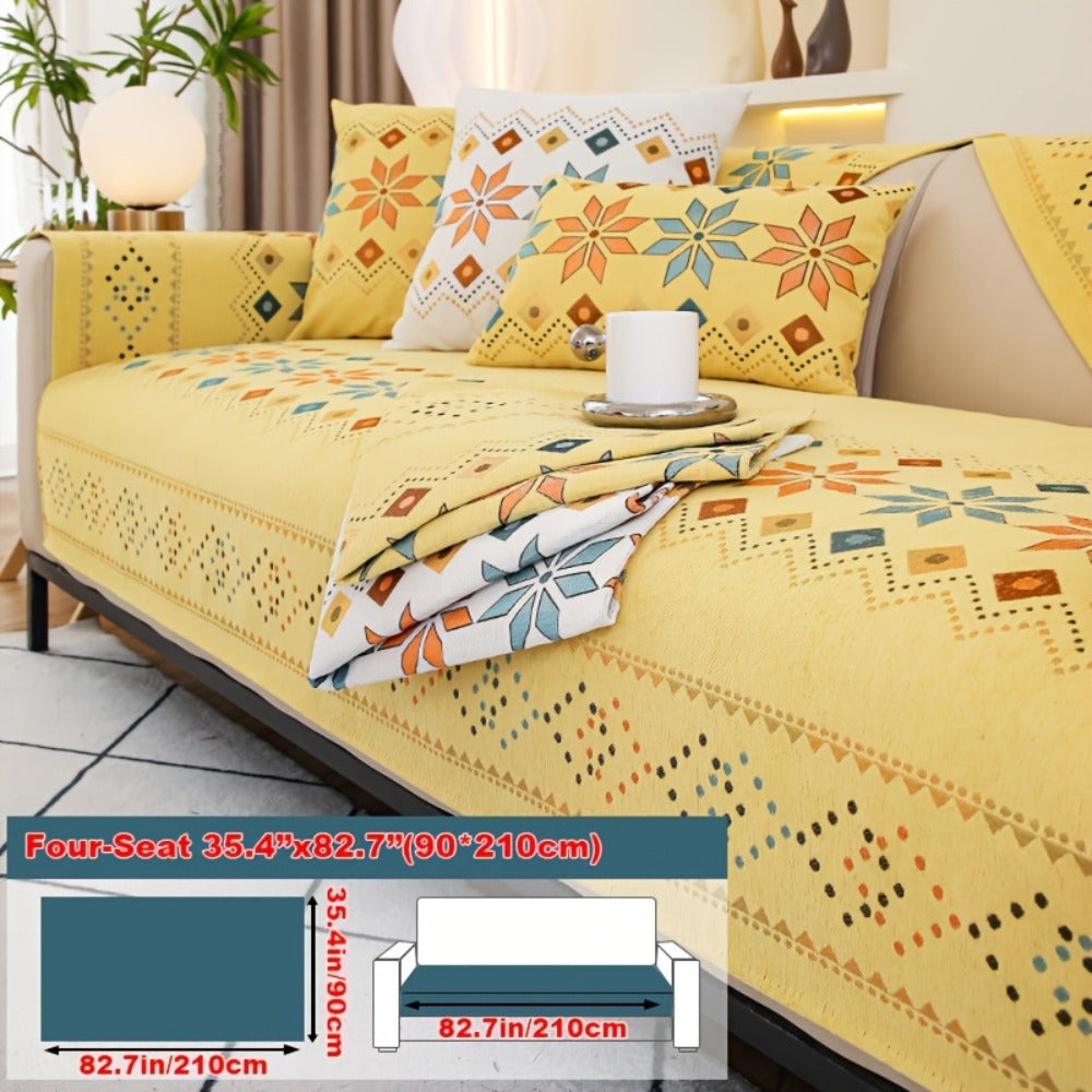 Sofa Cover Bohemian Chenille Jacquard Knit Sections with Anti-Slip Feature for Seat, Armrest or Backrest