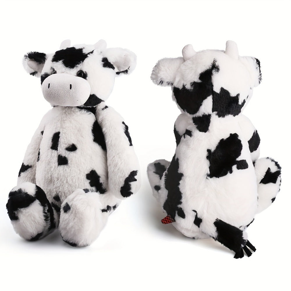 Stuffed Animal Black-and-White Cow in 16-Inch Size with Plush Fur and Machine-Washable Care