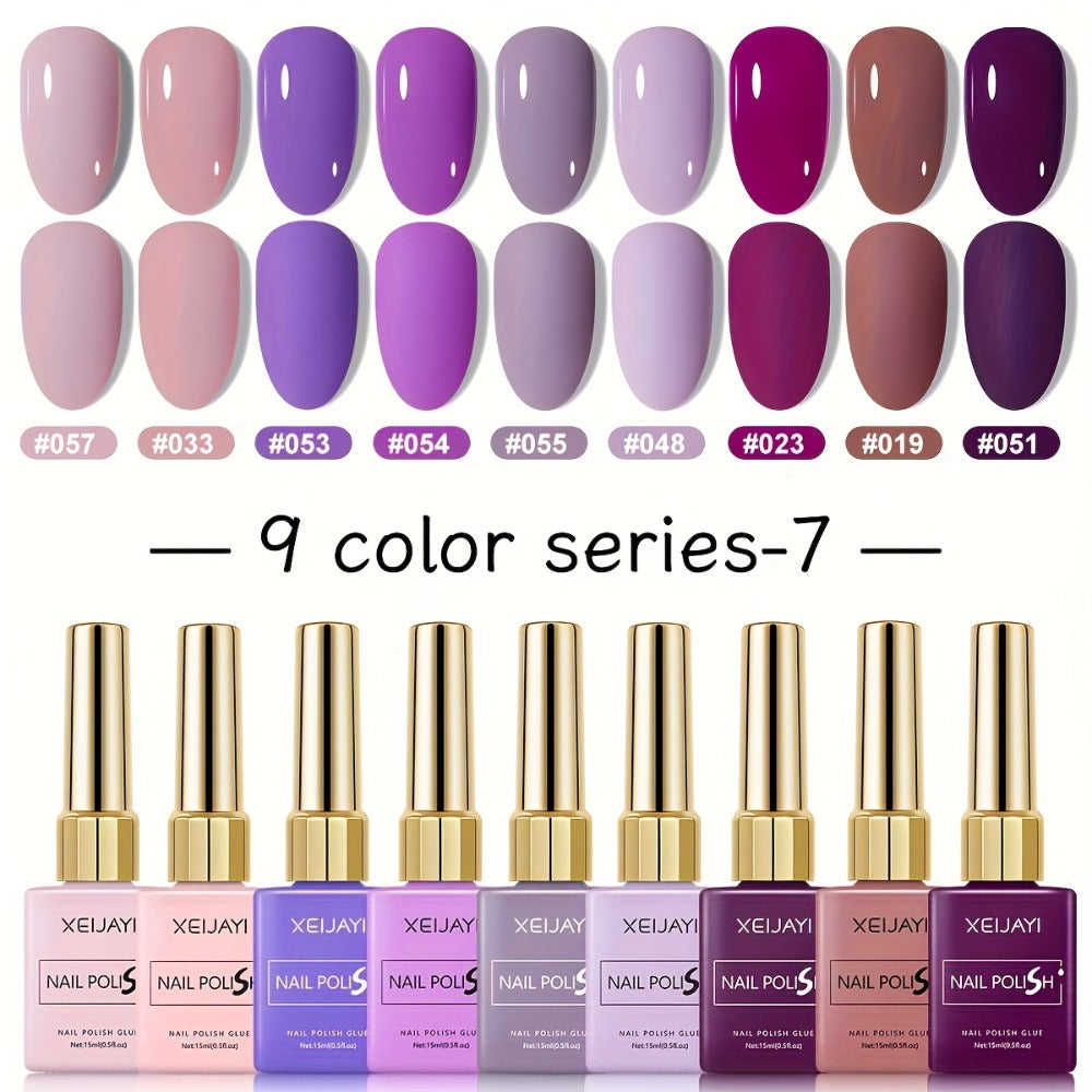 Gel Nail Polish XEIJAYI 9-Piece Fall-Winter Sets in 7 Numbered Palettes with LED Cure for Nail Art