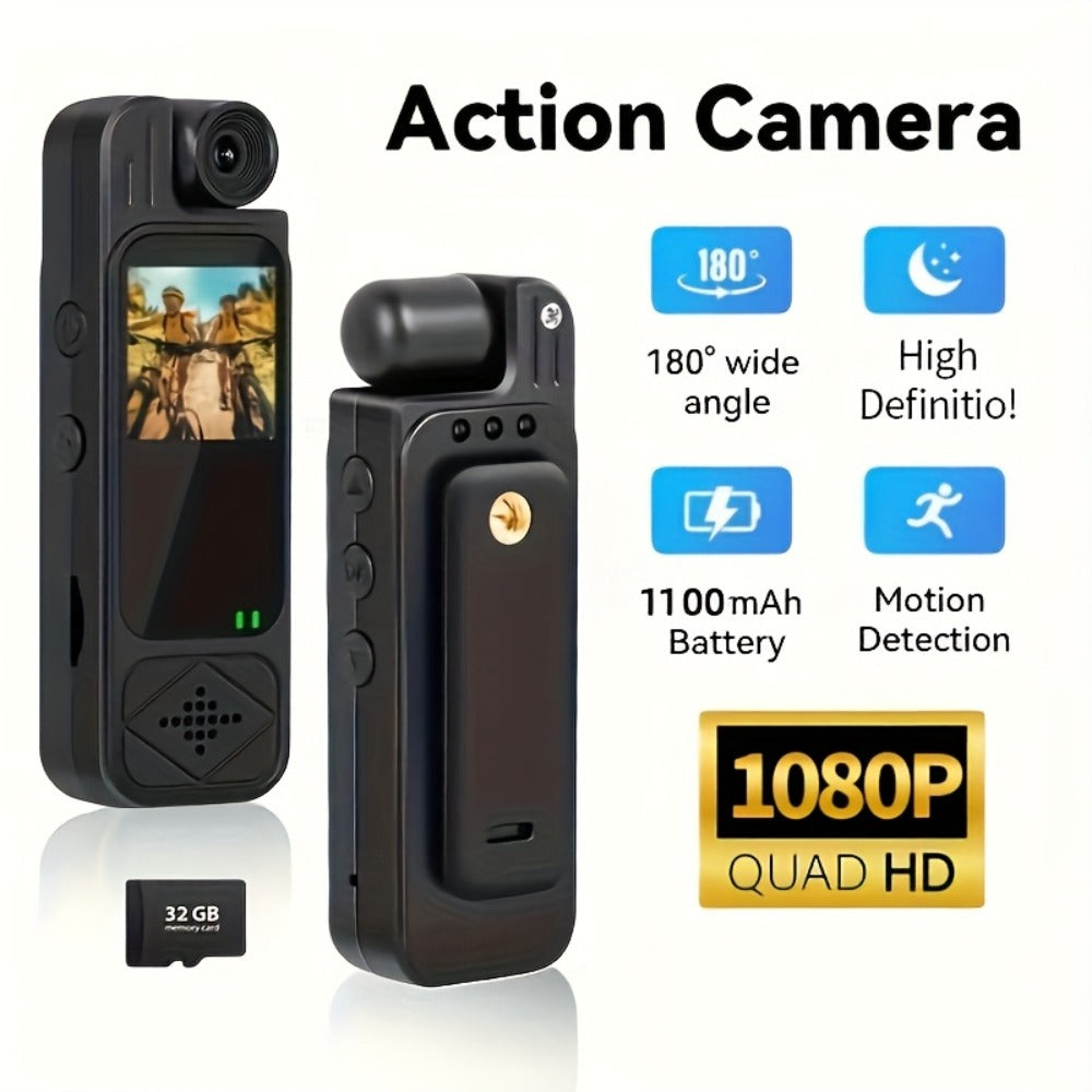 1080P Body Camera 180° Rotating Lens Portable Handheld Camcorder, USB Rechargeable, Compact Video Recorder for Vlogging Travel Meetings Celebrations, Gift for Kids Adults