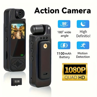 1080P Body Camera 180° Rotating Lens Portable Handheld Camcorder, USB Rechargeable, Compact Video Recorder for Vlogging Travel Meetings Celebrations, Gift for Kids Adults