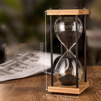 Sixty-Minute Decorative Glass Sand Timer with Wooden-Style Frame in Six Exact Color Configurations