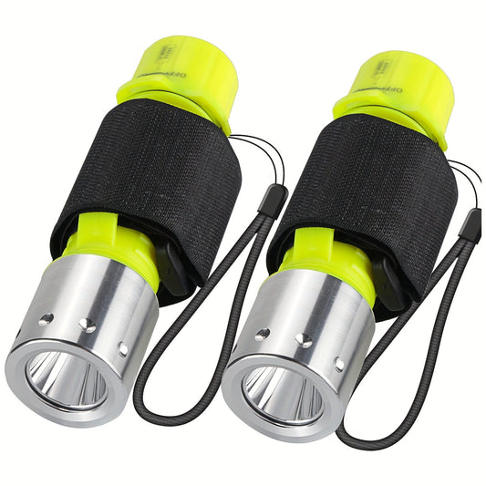 Scuba Diving Flashlight 2-Pack – Waterproof 80ft T6 LED 500 Lumens, Rechargeable 18650 USB, 3 Modes Rotary Switch Dive Light for Snorkeling, Caving & Outdoor Activities (Batteries & Chargers Included)