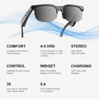 Open-Ear Audio Glasses with Bluetooth Built-In Speaker & Mic – Hands-Free Calls & Music | Lightweight Smart Eyewear for Cycling Driving Fishing Hiking Travel Office | Black & White | Wearable Tech Gift