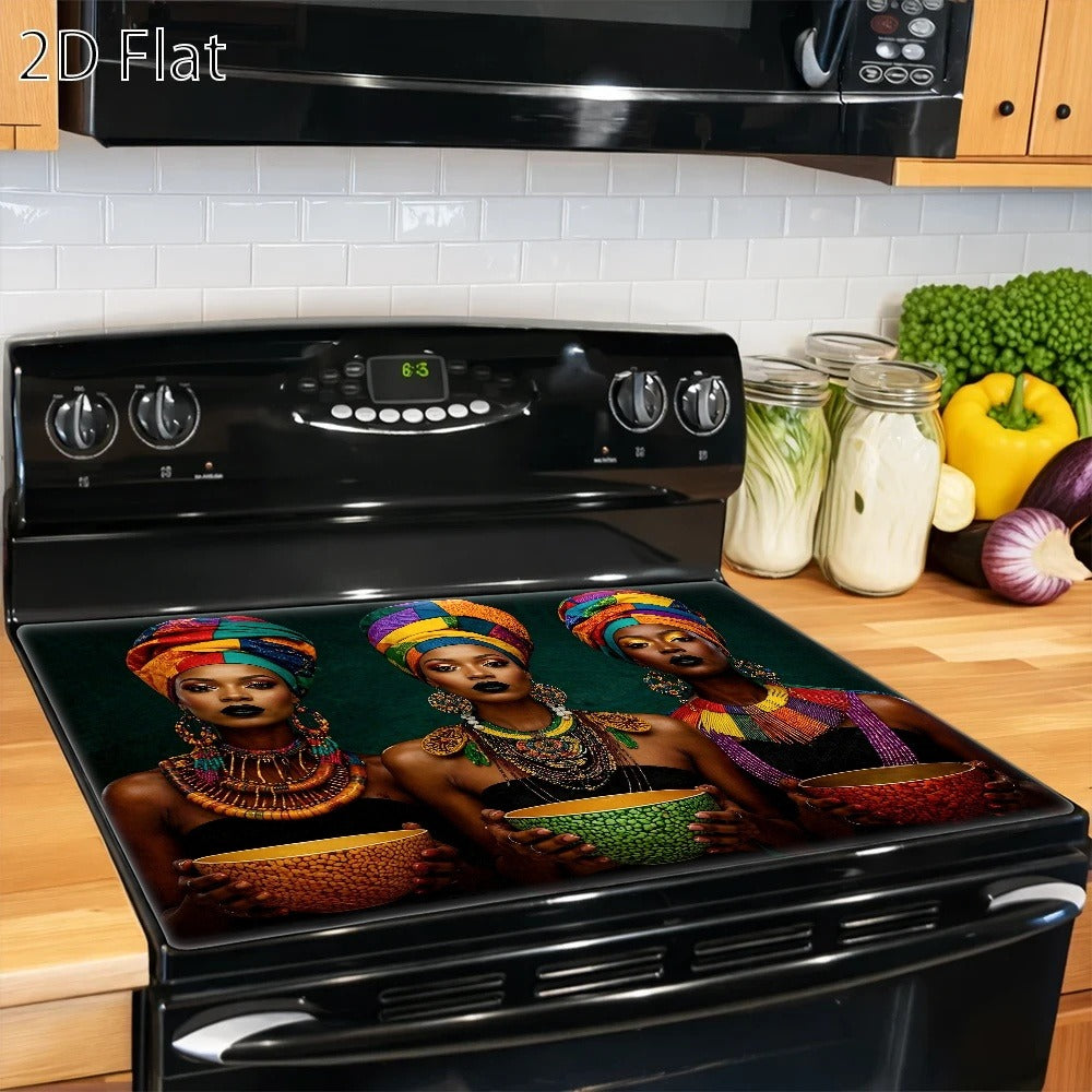 Colorful Portrait Pattern Stove Protector Mat, 28.35 x 20.47 Inches with Rectangular Format