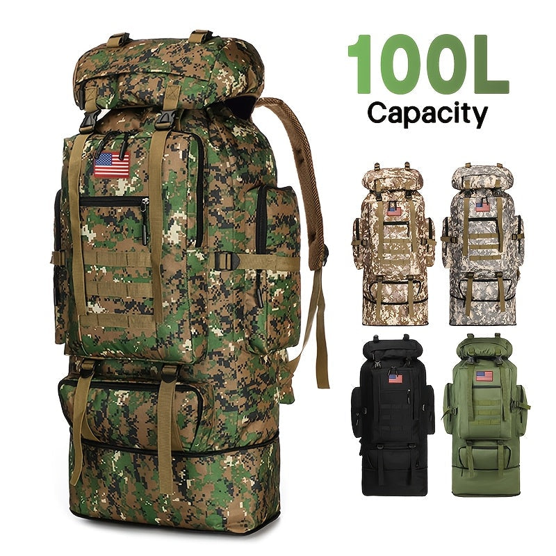 100L-Labeled Tall Tactical Rucksack with Roll-Top Compartment, Lower Pouch and Five Color Options