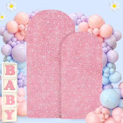Glitter Sequin Wedding Arch Covers, Two-Piece 6 ft and 7.2 ft Spandex Backdrop Set in Eight Colors