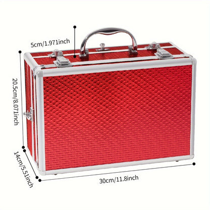 Professional Makeup Kit with Aluminum Travel Case & Mirror – Full Set Eyeshadow Blush Lipstick Foundation Eyeliner Mascara & Brushes, Gift for Women Girls Beginners, Silver & Red