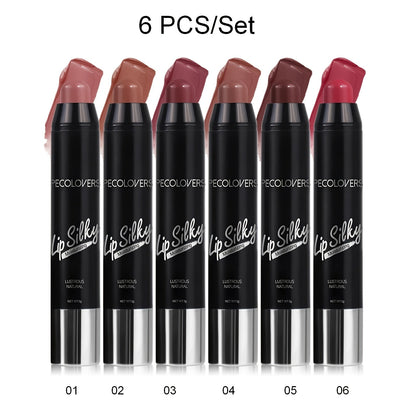 Lipstick Set, PECOLOVERS 6-Piece Cream Crayon Collection with Nude, Rose, Berry and Red Colors