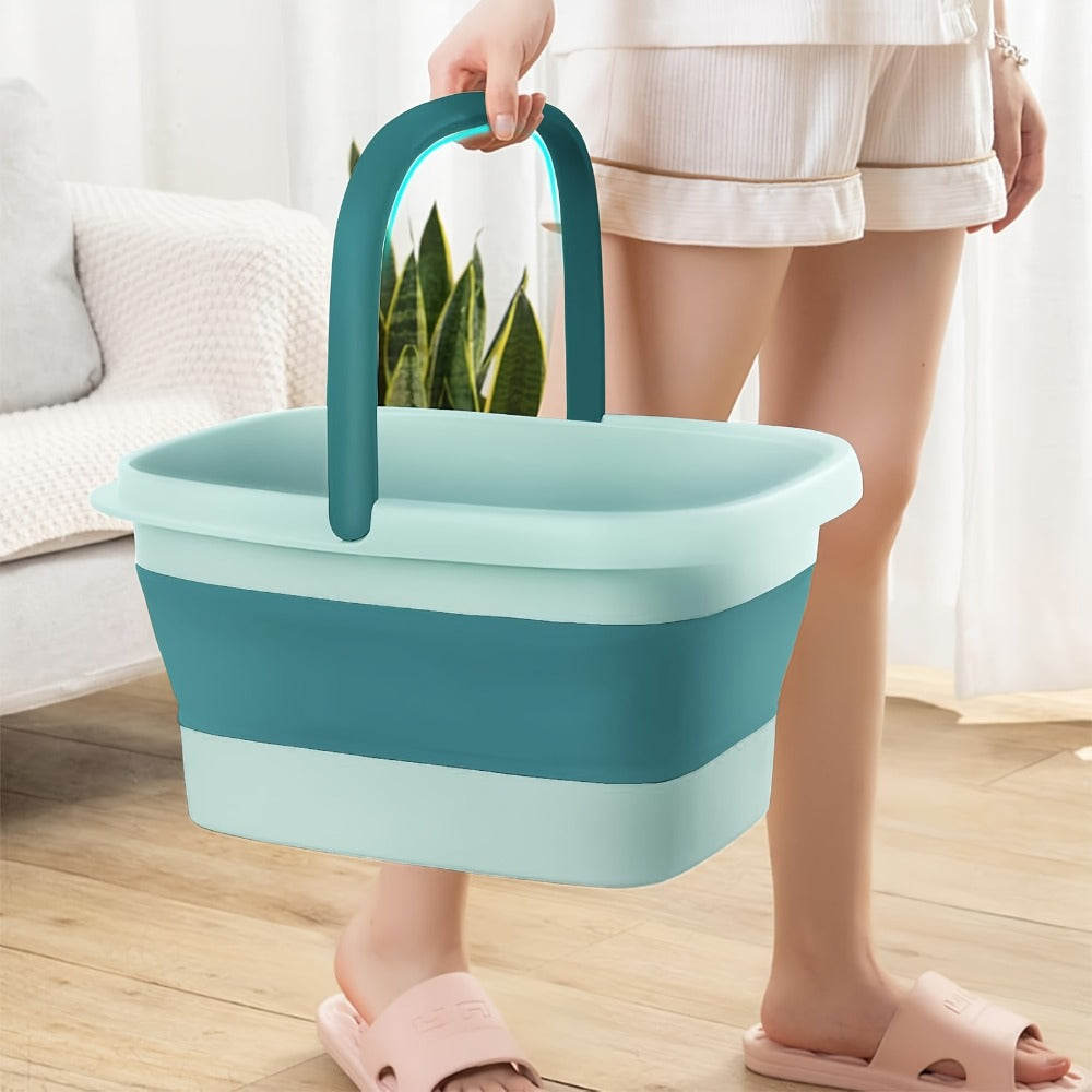 Large Collapsible Foot Bath Basin with Carry Handle, Raised Footbed Texture and Pictured Green Finish