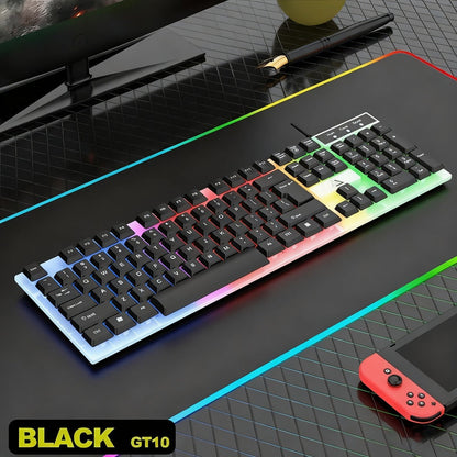 Gaming Keyboard and Mouse Combo Wired Backlit Mechanical-Feel Keys Optical Mouse Ergonomic USB Set for PC Laptop Desktop Home Office Quick Function Keys ABS Build