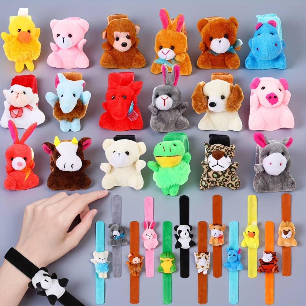 Plush Animal Slap Bracelet Assortments in 6-, 10-, 15- or 30-Piece Checkout Packs for Party Favors