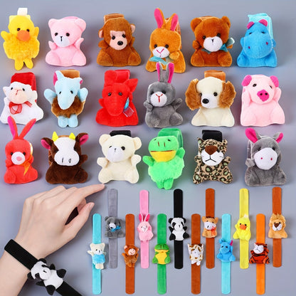 Plush Animal Slap Bracelet Assortments in 6-, 10-, 15- or 30-Piece Checkout Packs for Party Favors