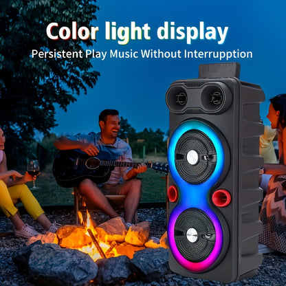 Dual 8.5-Inch Portable Party Speaker with RGB Lights, Bluetooth, TWS, FM, USB and Built-In Microphone
