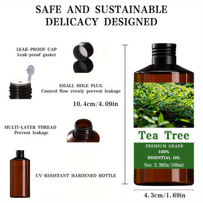 Essential Oil Tea Tree Fresh Earthy Aroma in 100ml Bottle for Diffuser, Massage, Meditation and Personal Care