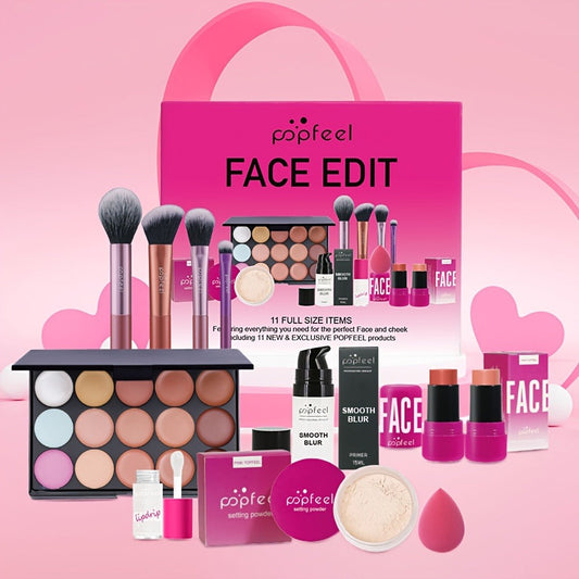 Full Face Makeup Gift Set Eye Shadow Palette Blush Foundation Waterproof Long-Lasting 12-Hour Wear Matte Shimmer Cosmetic Kit Gift Box for Women All Skin Types