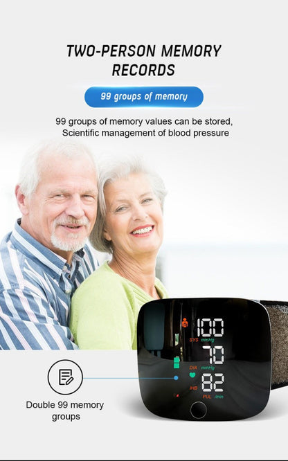 Blood Pressure Monitor for Wrist, Portable Black Digital Device with Large Display and One-Button Control