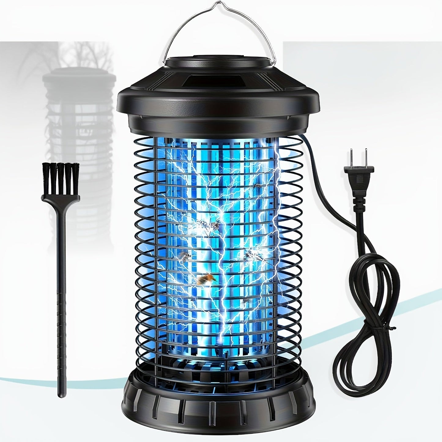 Cylindrical Electric Insect Zapper with 4200V Grid, Hanging Handle, Power Cord and Cleaning Brush