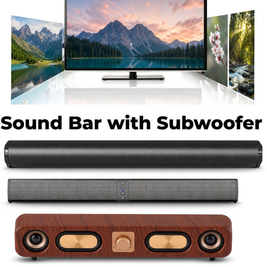 Sound Bar with 4 Subwoofers 20W Hi-Fi Wireless Surround Sound System Bluetooth 5.0 TWS Wall Mountable EQ Modes AUX USB TF FM for TV Computer Gaming Home Theater