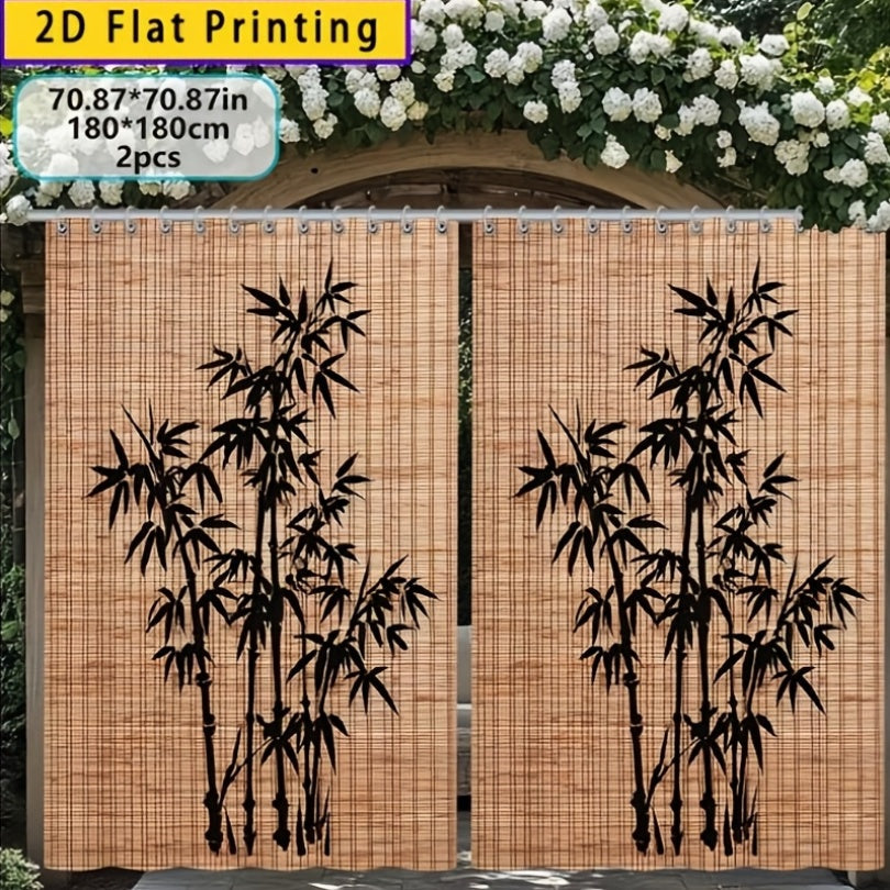 Chinese Bamboo Pattern Blackout Curtain Panels in Three Size and Panel-Count Checkout Options