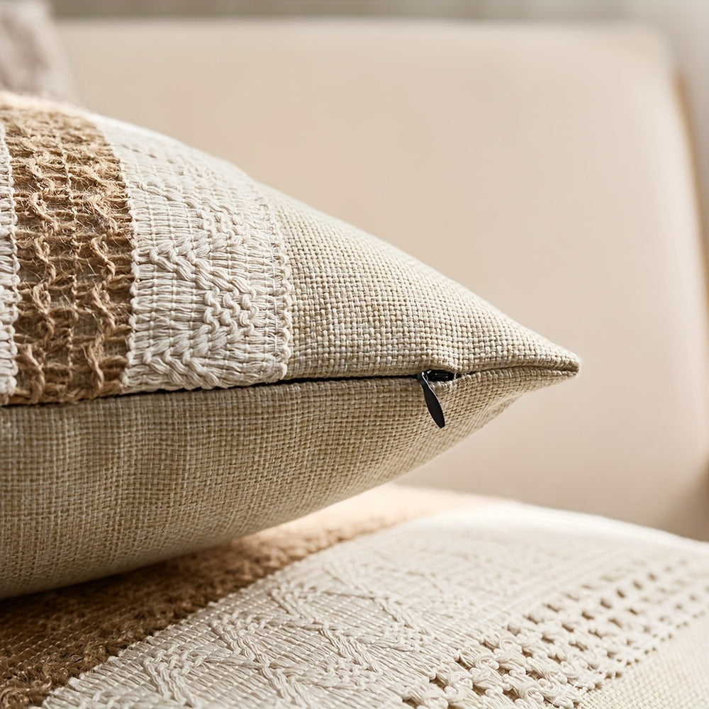 Brown and Beige Geometric Throw Pillow Covers, Two-Piece 18 x 18-Inch Set with Zipper Closures