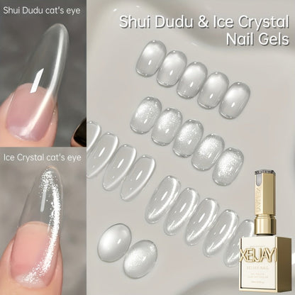 Two-Piece Cat Eye Gel Polish Set with Water Dudu and Ice Crystal Colors in Photo-Frame Bottles