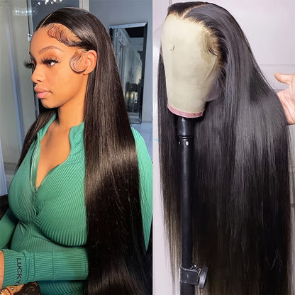 Synthetic Wig 13x4 Straight Lace Front in Natural Black with Glueless Cap and 26- or 32-Inch Length