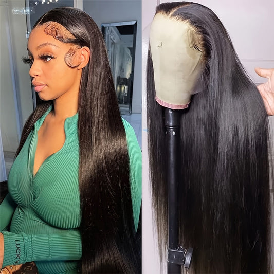 Synthetic Wig 13x4 Straight Lace Front in Natural Black with Glueless Cap and 26- or 32-Inch Length