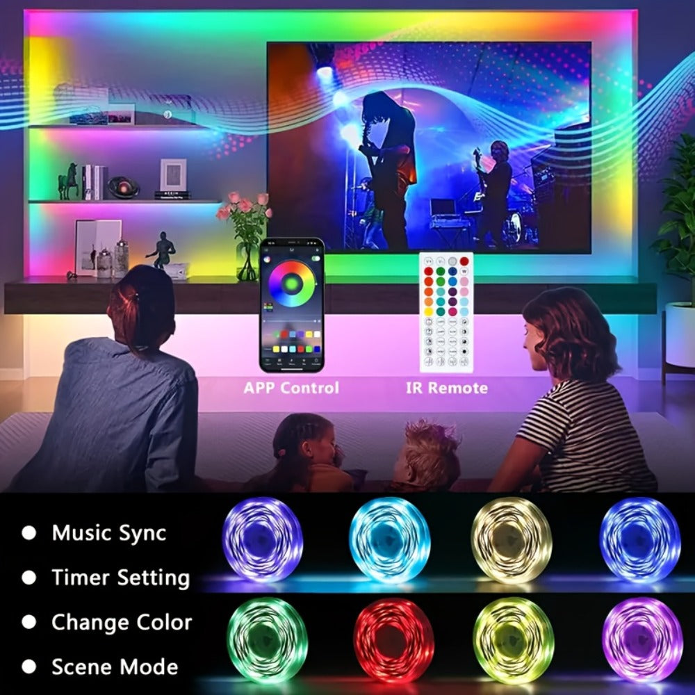 Color Changing LED Strip Lights with 44-Key Remote - RGB Dimmable DIY Light Strip 50FT 100FT 130FT 260FT for Bedroom Living Room Game Room Holiday Party Home Decoration