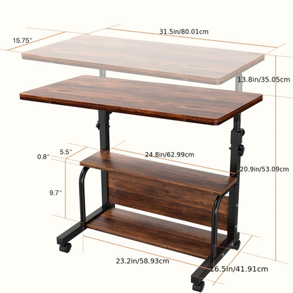 Two-Tier Mobile Garden Work Table with Wood-Look Top, Metal Frame, Storage Shelf and Locking Casters