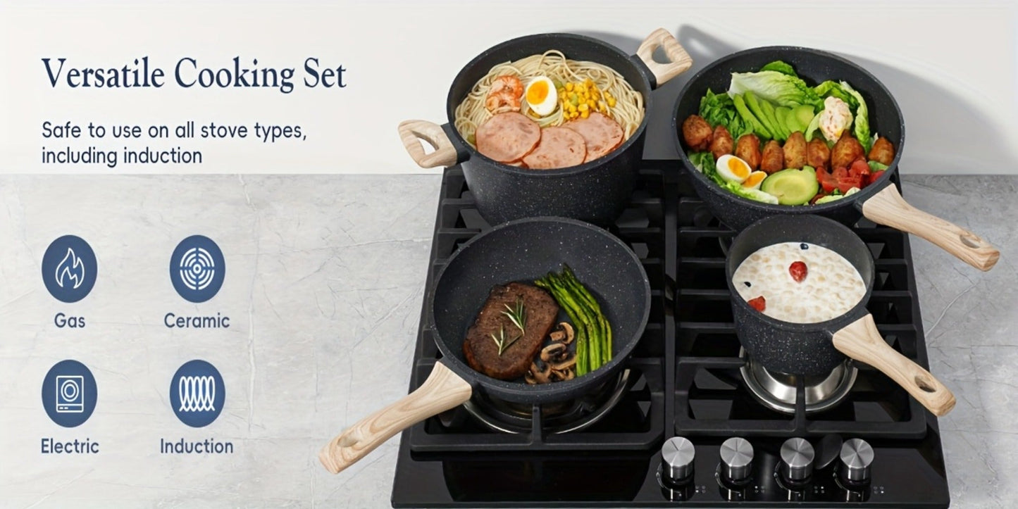 Pots and Pans Set 12-Piece Non-Stick Kitchen Cookware – Complete Cooking Set with Frying Pan | Durable Even-Heating Non-Stick Coating | Available in Black & White | Home Kitchen Essentials