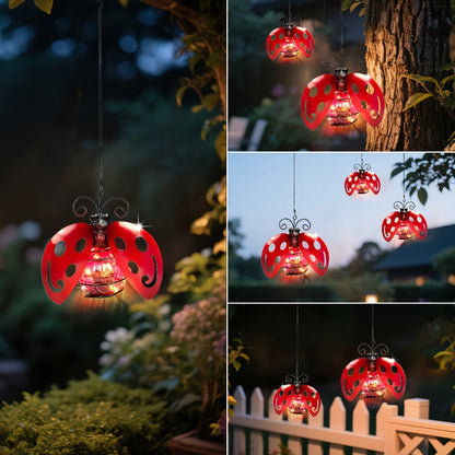 Solar Hanging Ornament Lights Ladybug & Butterfly, Indoor Outdoor Decorative Garden Light with Spring Clips for Patio