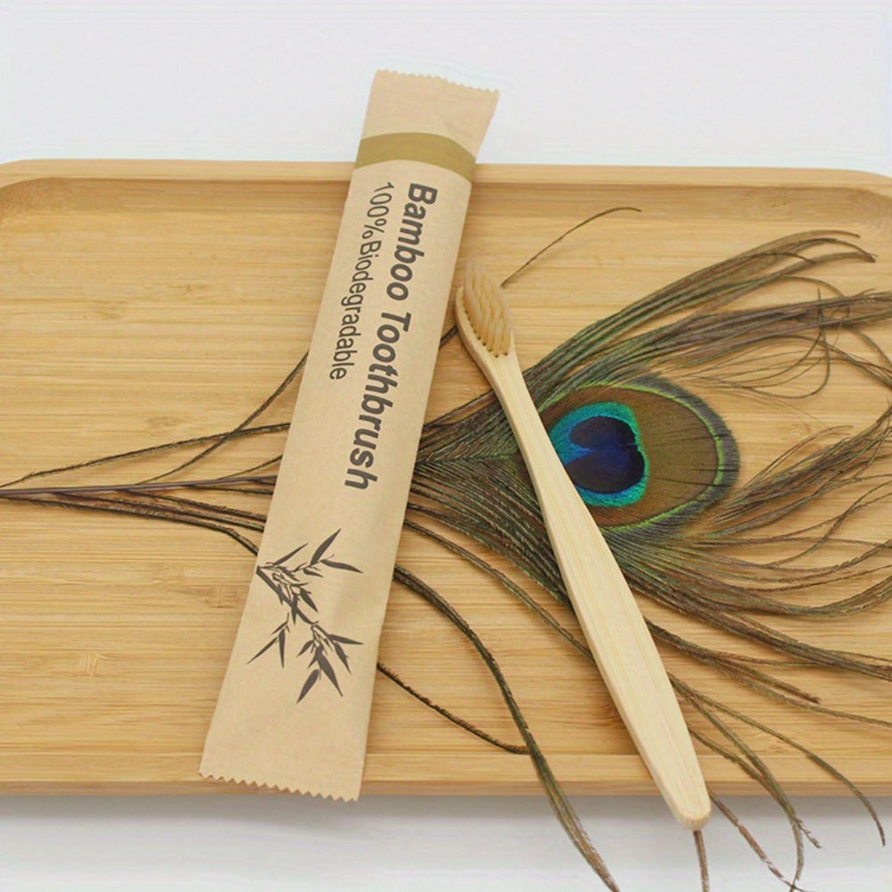 20-Piece Bamboo-Labeled Toothbrush Set with Individually Wrapped Handles and Mixed Bristle Colors