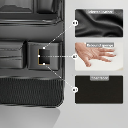 Car Seat Back Organizer PU Leather - Foldable Dining Table, Cup Holder, Multi-Pocket Storage Bag, Universal Fit Back Seat Travel Organizer for Kids & Passengers, 1pc or 2pc Set