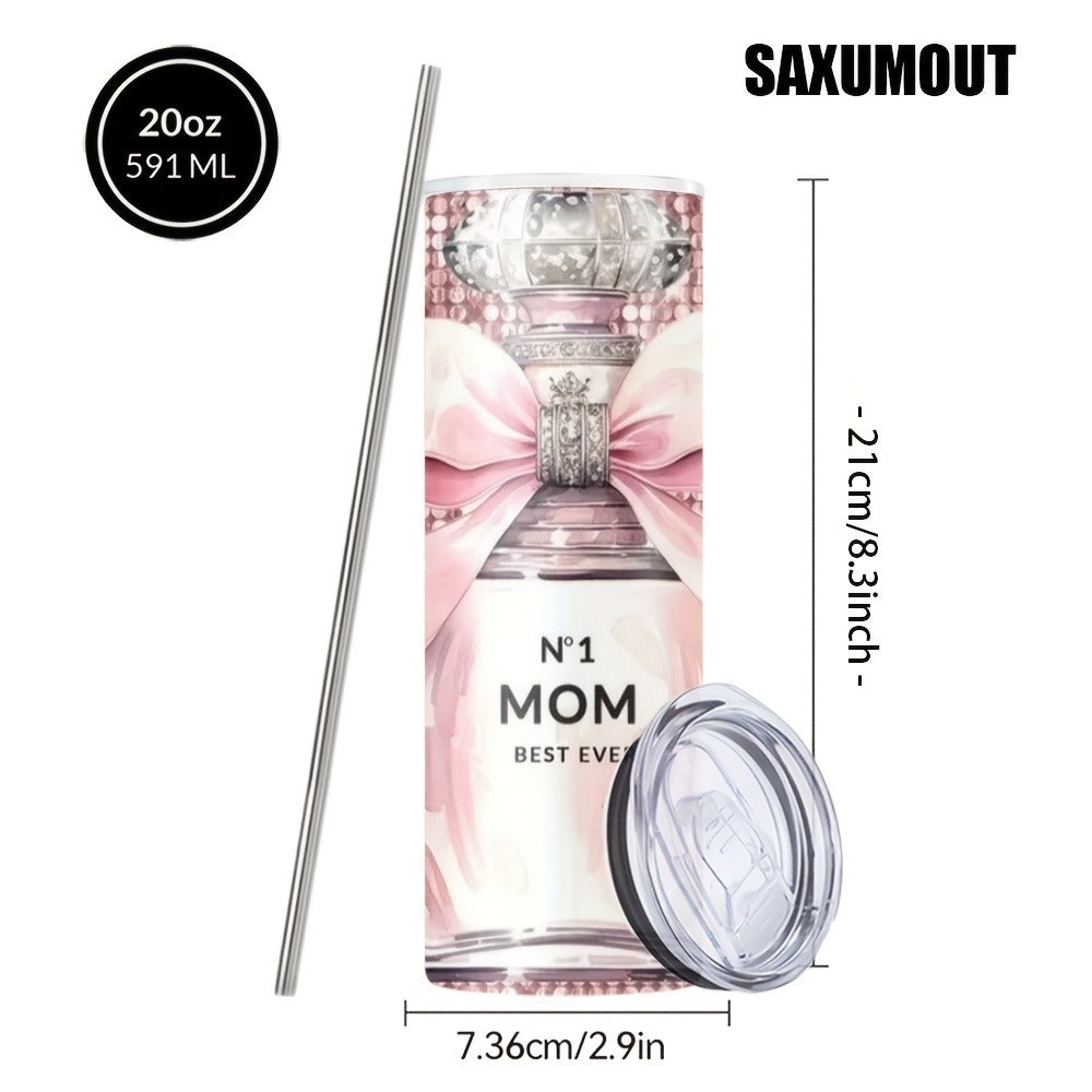Insulated Tumbler 20oz Mom's Best Ever Graphic in Pink 304 Stainless Steel with Lid and Straw