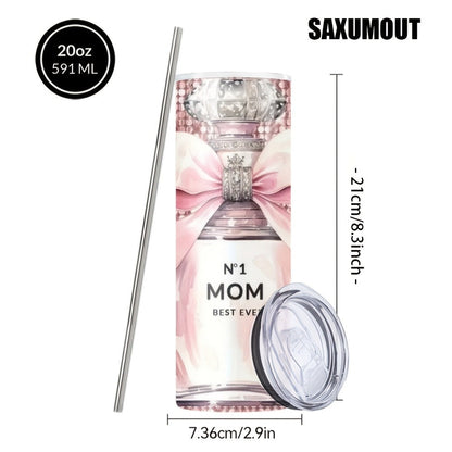 Insulated Tumbler 20oz Mom's Best Ever Graphic in Pink 304 Stainless Steel with Lid and Straw