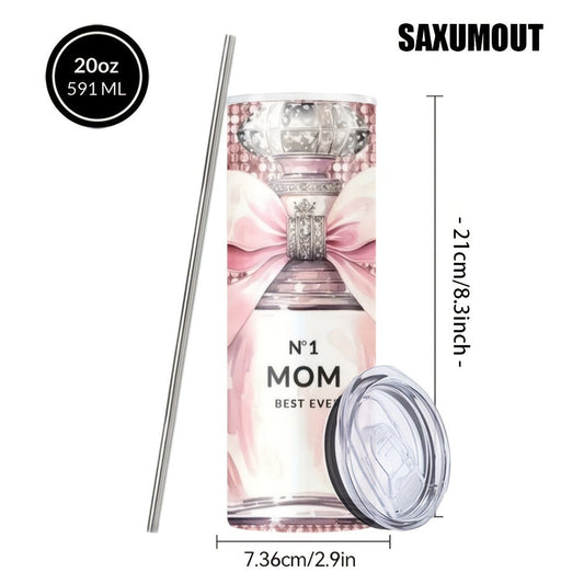 Insulated Tumbler 20oz Mom's Best Ever Graphic in Pink 304 Stainless Steel with Lid and Straw