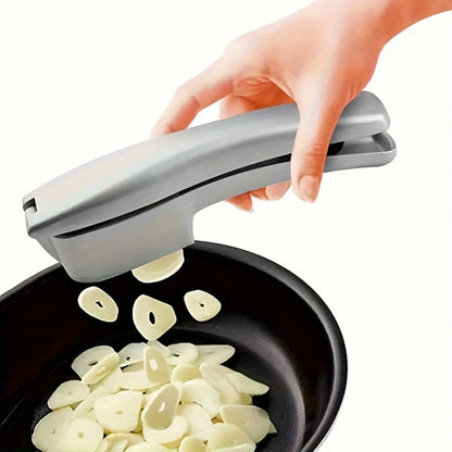 Manual Stainless Steel Two-in-One Garlic Press and Slicer for Mincing, Pureeing and Kitchen Preparation