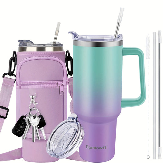 40oz Tumbler with Handle and Straw – Insulated Stainless Steel Water Bottle, Leak-Proof Lid, Cup Holder Friendly, 34H Cold / 8H Hot, Carrier Bag Included, Gift for Women & Men, 5 Colors (Sports, Gym, Travel)