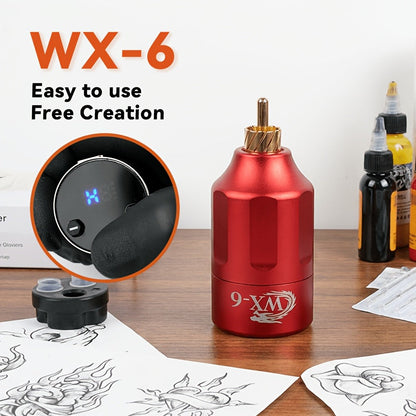 WX-6 Rechargeable Tattoo Power Supply with LED Display and Four RCA or DC Color Configurations