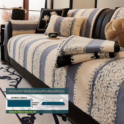 Sofa Cover Plush Jacquard Thick Non-Slip Couch Protector - Pet Friendly Furniture Cover for Living Room Bedroom Office, Machine Washable Retro Style Sofa Slipcover, Loveseat & 4-Seater, Black Grey Green Coffee