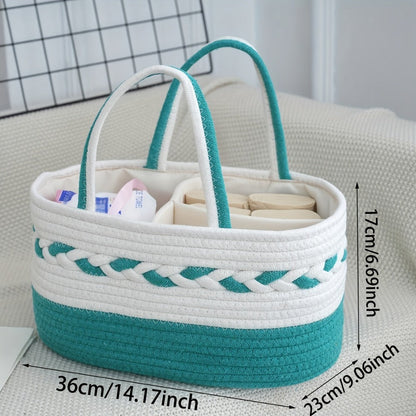 Oval Woven Rope Storage Basket, 14.17 x 9.06 x 6.69 Inches with Braided Handles and Divided Liner