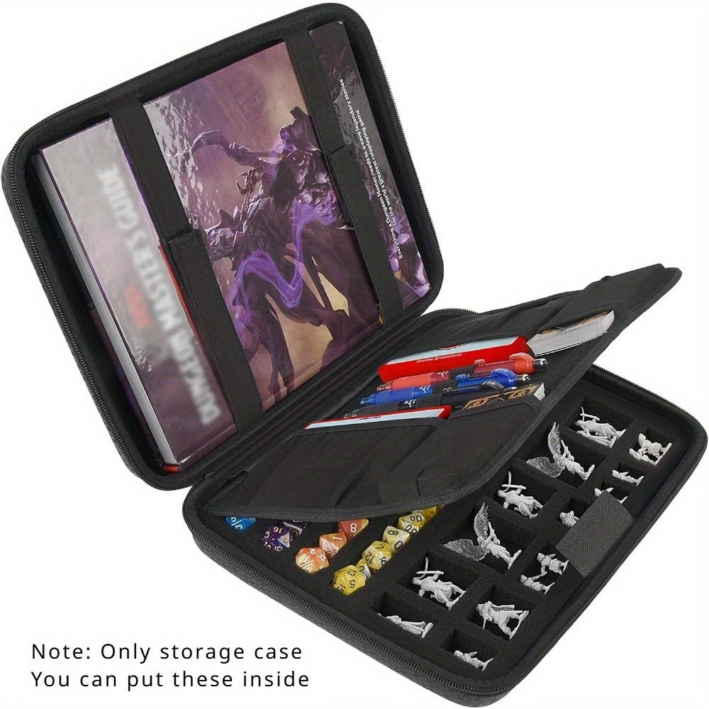 Black Dice Rolling Tray and Storage Case with Dedicated Polyhedral Slots, Carry Handle and Zipper Closure